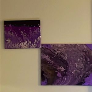 Purple acrylic, fluid, swirl original paintings